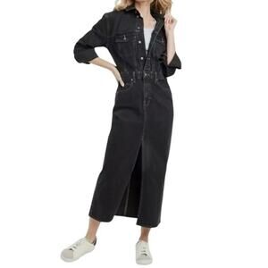 NWT Universal Thread Denim Straight Maxi Black Long Sleeve Shirt Dress Size 12
